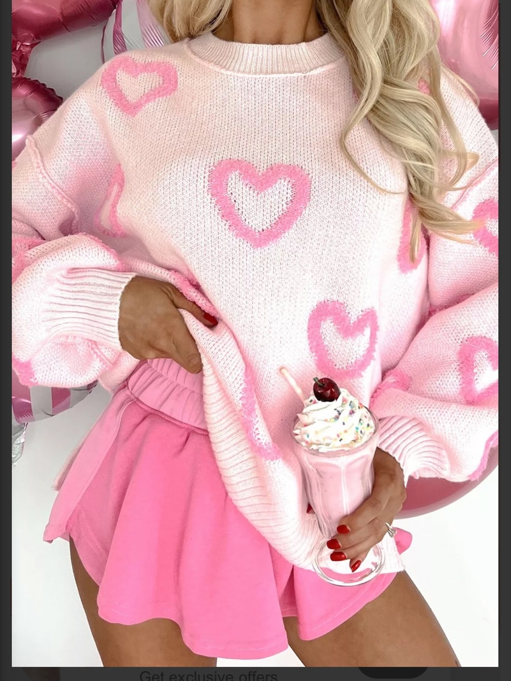 Peach Love California Pink Heart Crewneck Sweater Oversized Small